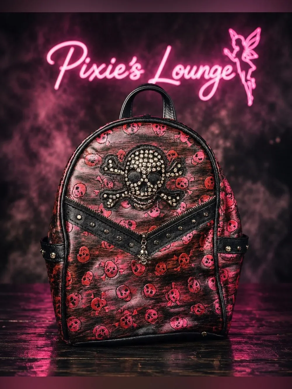 Pink 3D Skull Studded Backpack